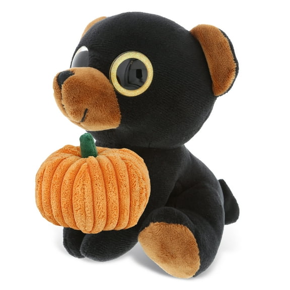 DolliBu Sparkle Eyes Large Black Bear Stuffed Animal with Pumpkin Plush Decor - Black Bear Pumpkin Plush Animal for Fall, Halloween and Thanksgiving, Pumpkin Plush Toy for Kids, Adults - 8 Inches