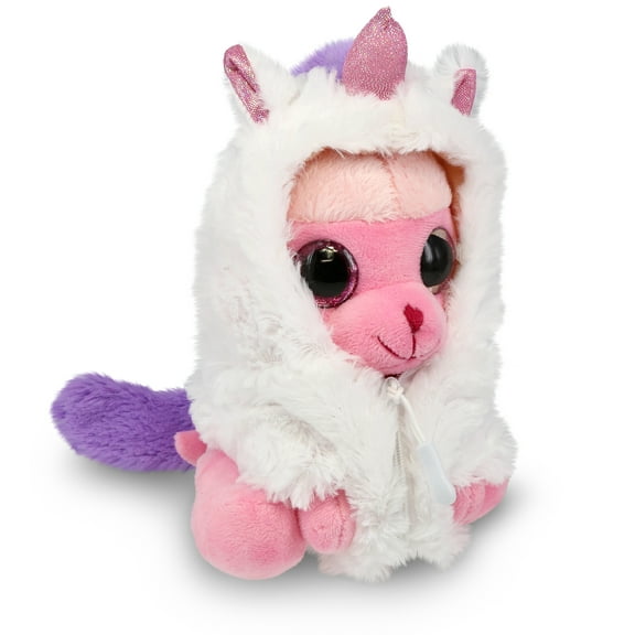 DolliBu Sparkle Eyes Pink Poodle Unicorn Plush Stuffed Animal Toy - Super Soft Poodlecorn Dress Up with Removable Plush Unicorn Outfit, Cute Fantasy Wildlife Gift - 8 Inches