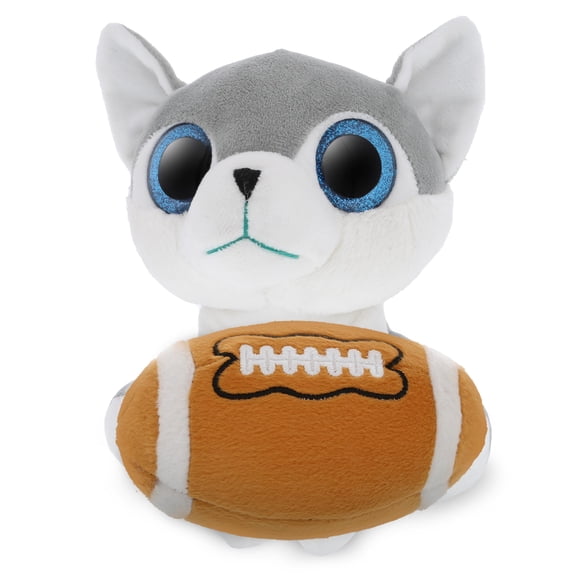 DolliBu Sparkle Eyes Wolf Stuffed Animal with Football Plush Soft Huggable Wolf, Adorable Playtime Plush Toy, Cute Wild Life Gift Plush Doll Animal Toy for Kids and Adults 8 Inches