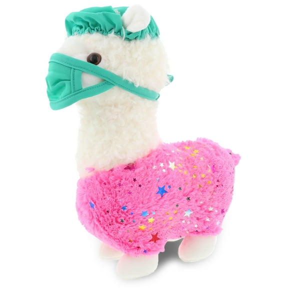 DolliBu Sparkle Pink Llama Doctor Plush Toy - Super Soft Llama Doctor Stuffed Animal Dress Up with Cute Scrub Uniform & Cap Outfit - 11.5" Inches