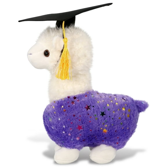 DolliBu Sparkle Purple Llama Graduation Plush Toy - Soft Llama Plush Graduation Stuffed Animal Dress Up with Gown & Cap with Tassel - Congratulatory Graduation Gift - 11 Inch