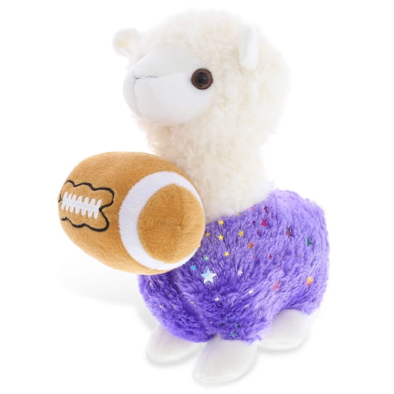 DolliBu Sparkle Purple Llama Stuffed Animal with Football Plush - Soft Huggable Llama, Adorable Playtime Plush Toy, Cute Farm Animal Gift, Football Plush Animal Toy for Kids and Adults - 11.5 Inch