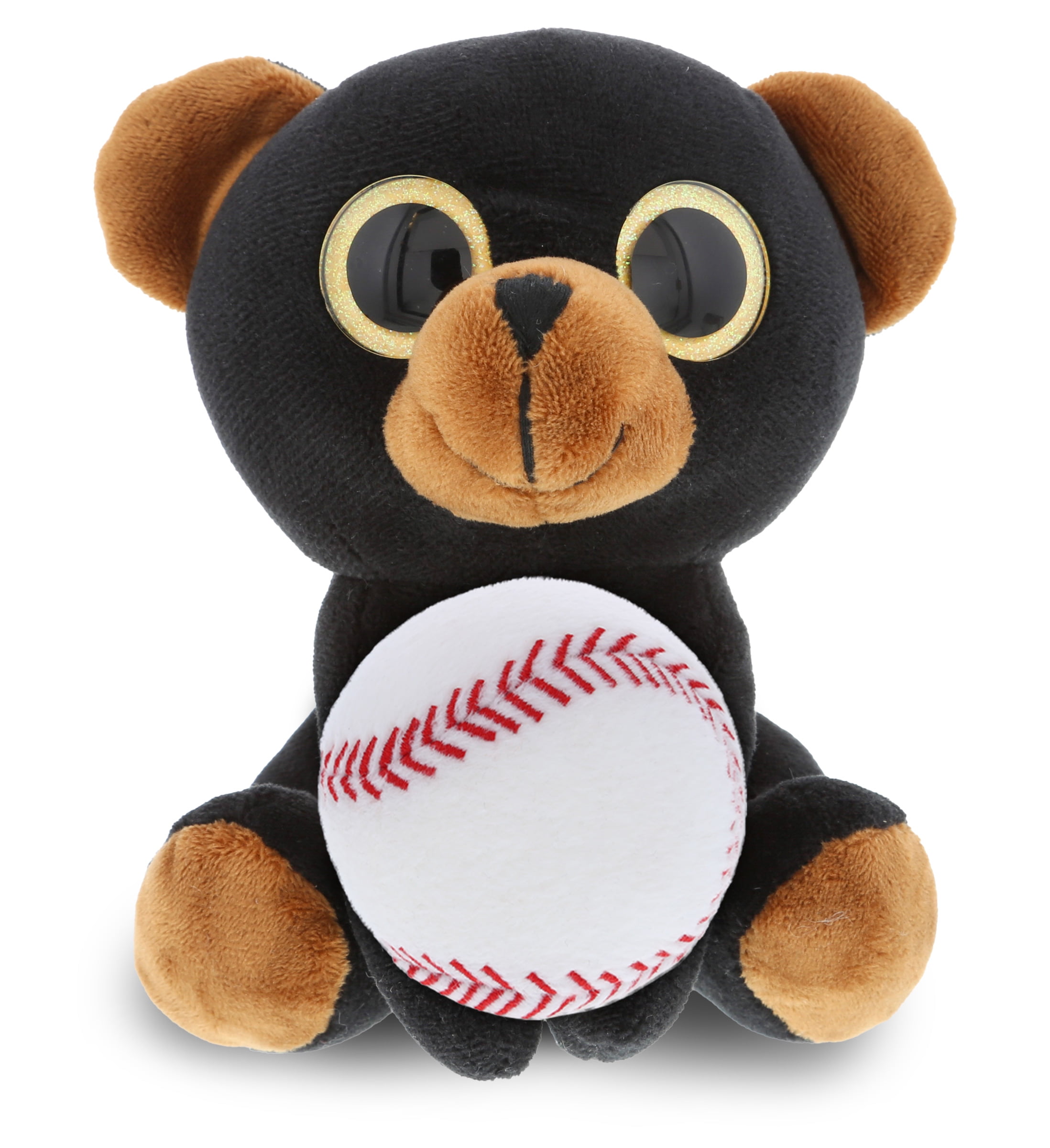 DolliBu Sparkling Eyes Large Black Bear Stuffed Animal with Baseball ...