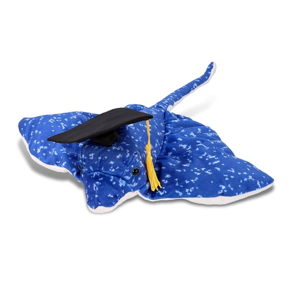 DolliBu Spotted Blue Ray Graduation Plush Toy - Wild Collection Plush Graduation Stuffed Animal Dress Up Graduation Cap Outfit - Congratulatory Graduation Gift – 17 Inches