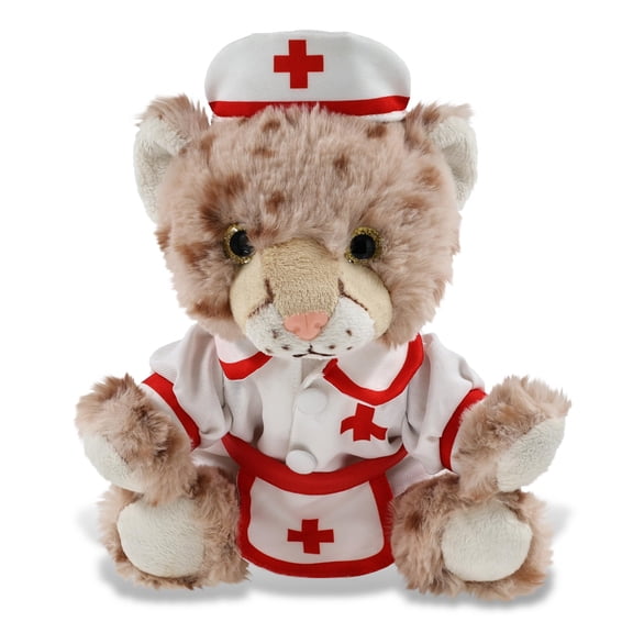 DolliBu Squat Cheetah Plush with Nurse Stuffed Animal Dress Up Set - Hospital Costume Cheetah Stuffed Toy with Nurse Dress, Hat, and Apron, Get Well Plush for Kids and Adults - 12.5 Inches