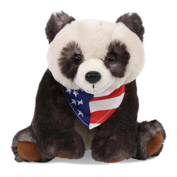 DolliBu Squat Panda Plush with USA Flag Bandana - Super Soft United States of America Squat Panda Patriotic Stuffed Animal - 10 Inches