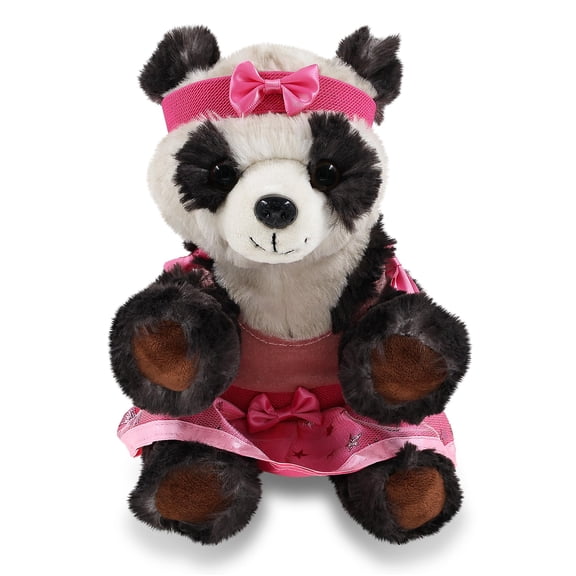 DolliBu Squat Panda Stuffed Animal with Ballerina Dress Up Set - Cute Panda Plush Toy in Ballet Costume with Tutu Skirt, Headband, and Shirt for Kids and Adults - 10 Inches