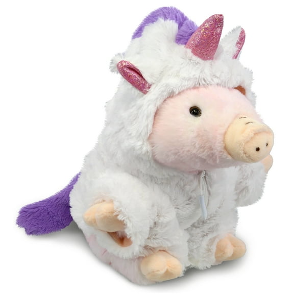 DolliBu Squat Pig Unicorn Plush Stuffed Animal Toy - Super Soft Pigcorn Dress Up with Removable Plush Unicorn Outfit, Cute Fantasy Pet Life Gift - 7 Inches