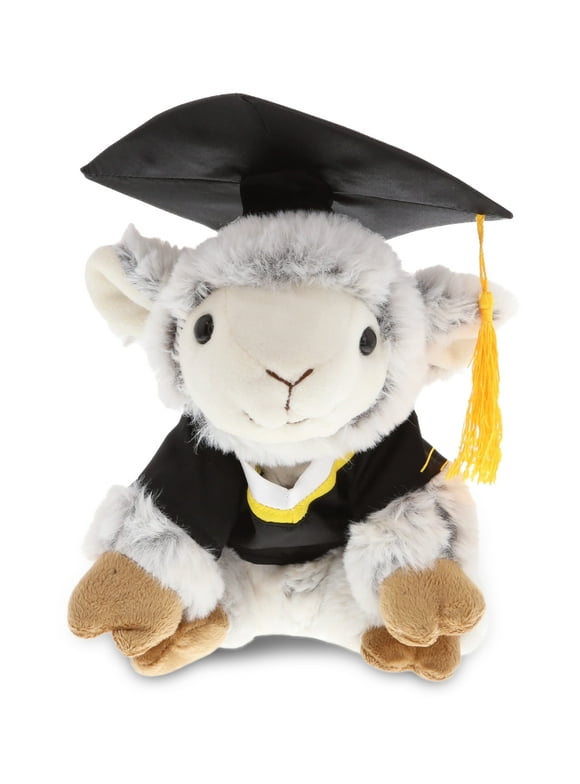 DolliBu Squat Sheep Graduation Plush Toy - Soft Graduation Stuffed Animal Dress Up with Gown & Cap with Tassel Outfit - Cute Congratulatory Graduation Gift - 9.5 Inches
