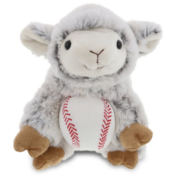 DolliBu Squat Sheep Stuffed Animal with Baseball Plush - Soft Plush Huggable Sheep, Adorable Playtime Plush Toy, Cute Farm Life Gift, Baseball Plush Doll Animal Toy for Kids, Adults - 9.5 Inch