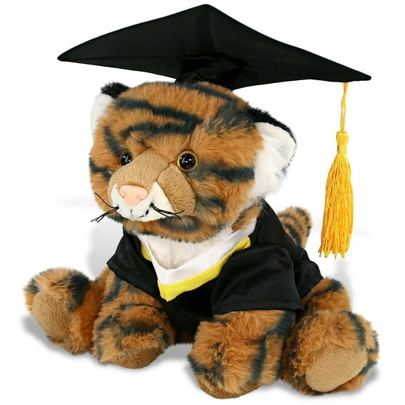 DolliBu Squat Tiger Graduation Plush Toy - Soft Tiger Plush Graduation Stuffed Animal Dress Up with Gown & Cap with Tassel Outfit - Congratulatory Graduation Gift - 8 Inches