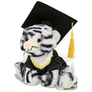 DolliBu Squat White Tiger Graduation Plush Toy - Soft Tiger Plush Graduation Stuffed Animal Dress Up with Gown & Cap with Tassel Outfit - Congratulatory Graduation Gift - 8 Inches