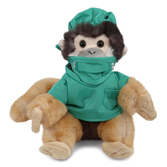 DolliBu Squirrel Monkey Doctor Plush Toy - Super Soft Squirrel Monkey Doctor Stuffed Animal Dress Up with Cute Scrub Uniform and Cap Outfit - Fluffy Doctor Toy Plush Gift - 12.5 Inch