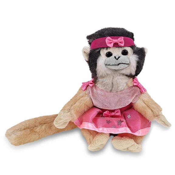 DolliBu Squirrel Monkey Stuffed Animal with Ballerina Dress Up Set - Cute Monkey Plush Toy in Ballet Costume with Tutu Skirt, Headband, and Shirt for Kids and Adults - 12.5 Inches