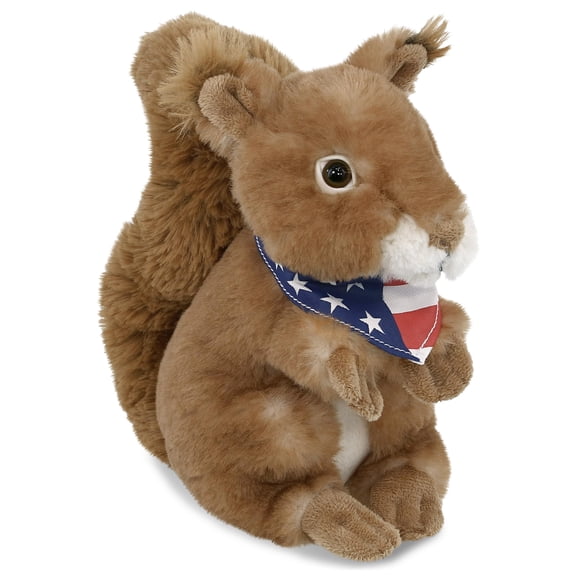 DolliBu Squirrel Plush with USA Flag Bandana - Super Soft United States of America Squirrel Patriotic Stuffed Animal - 8.5 Inches