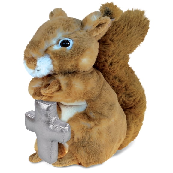 DolliBu Squirrel Stuffed Animal with Silver Cross Plush Religious Baby Baptism Gifts for Boys and Girls, Dedication Christening Gifts Plush Prayer Toy Healing Stuffed Animal 8.5 Inches