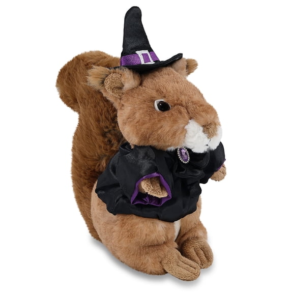 DolliBu Squirrel Stuffed Animal with Witch Costume - Cute Wildlife Animal with Black Cloak and Witch Hat Outfit - Spooky Halloween Plush Toy for Kids - 8.5 Inches