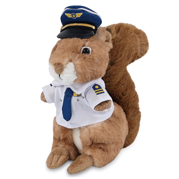DolliBu Squirrel Stuffed Animal with Pilot Costume - Cute Theme Plush Toy with Airplane Aviation Uniform Dress Up Set - 8.5 Inches