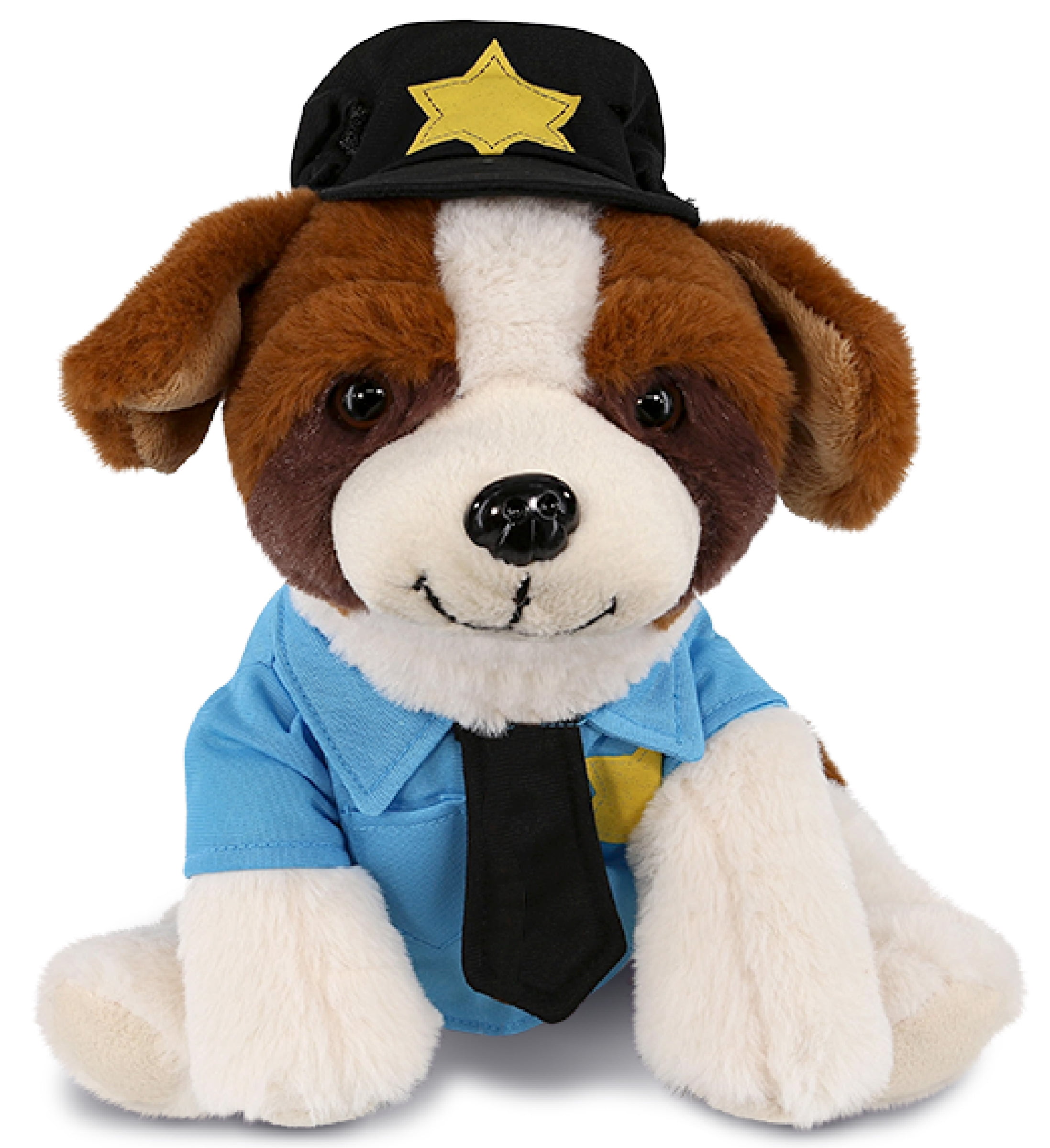 DolliBu St. Bernard Dog Police Officer Plush Toy - Soft Dog Cop Stuffed Animal Dress Up with Cute Cop Uniform and Cap Outfit - Super Soft Farm Life Stuffed Dog Animal - 8 Inches