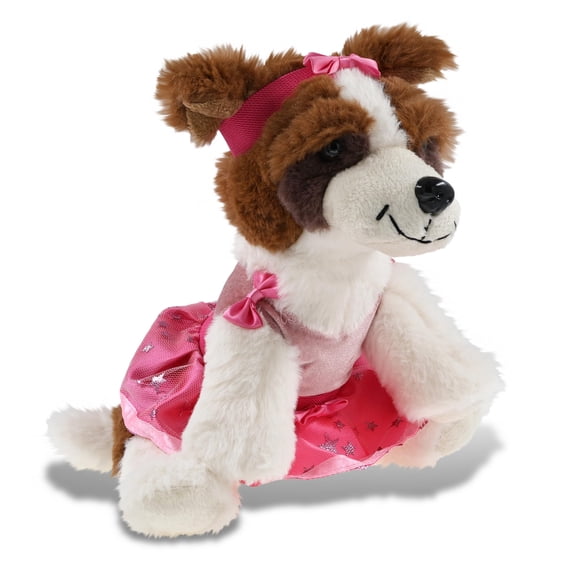 DolliBu St. Bernard Dog Stuffed Animal with Ballerina Dress Up Set - Cute St. Bernard Dog Plush Toy in Ballet Costume with Tutu Skirt, Headband, and Shirt for Kids and Adults - 8 Inches