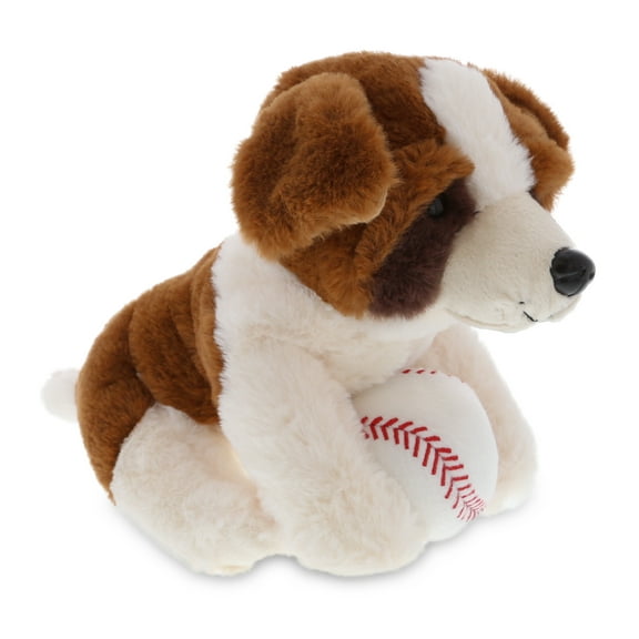 DolliBu St. Bernard Dog Stuffed Animal with Baseball Plush - Soft Huggable Dog, Adorable Playtime Plush Toy, Cute Pet Life Gift, Baseball Plush Doll Animal Toy for Kids and Adults - 8 Inche