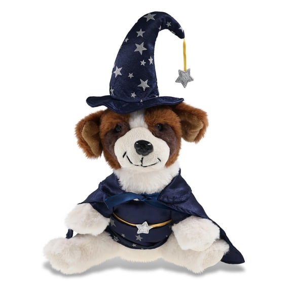 DolliBu St. Bernard Dog Stuffed Animal with Wizard Costume - Cute Pet Life Animal Plush Toy with Magical Dress Up Set Blue Cape and Wizard Hat with Silver Stars - 8 Inches