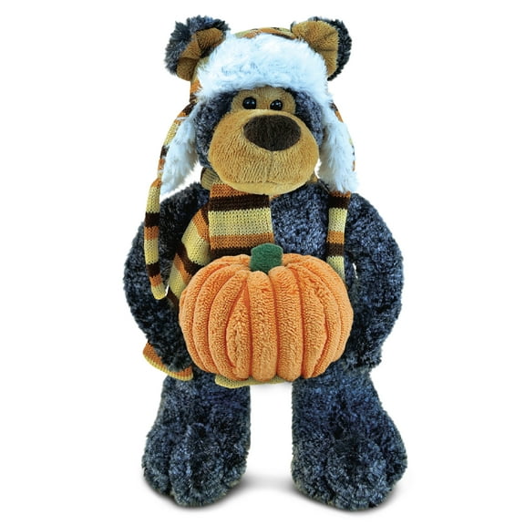 DolliBu Standing Black Bear with Clothes Stuffed Animal with Pumpkin Plush Decor - Pumpkin Plush Animal for Fall, Halloween and Thanksgiving, Pumpkin Plush Toy for Baby, Kids, Adults - 11 Inches