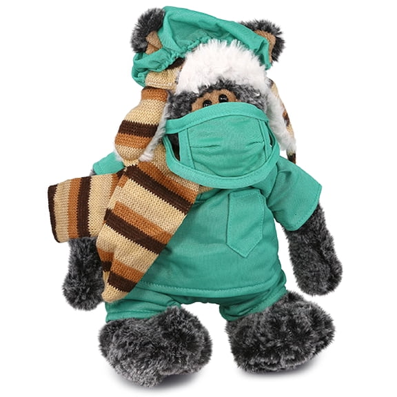 DolliBu Standing Black Bear Doctor Plush Toy - Super Soft Bear Doctor Stuffed Animal Dress Up with Cute Scrub Uniform and Cap Outfit - Fluffy Doctor Toy Plush Gift - 11 Inches