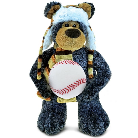 DolliBu Standing Black Bear Stuffed Animal with Baseball Plush - Soft, Huggable Bear, Great Gifts for Kids Who Love Baseball, Cute Wild Animal Plush with Plush Baseball Toy for Kids, Adults - 11 Inch