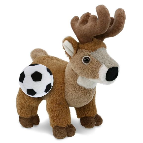 DolliBu Standing Deer Stuffed Animal with Soccer Ball Plush - Soft and Huggable Deer, Adorable Playtime Plush Toy, Cute Wild Life Gift, Super Soft Stuffed Doll Animal Toy for Kids, Adults - 9 Inches