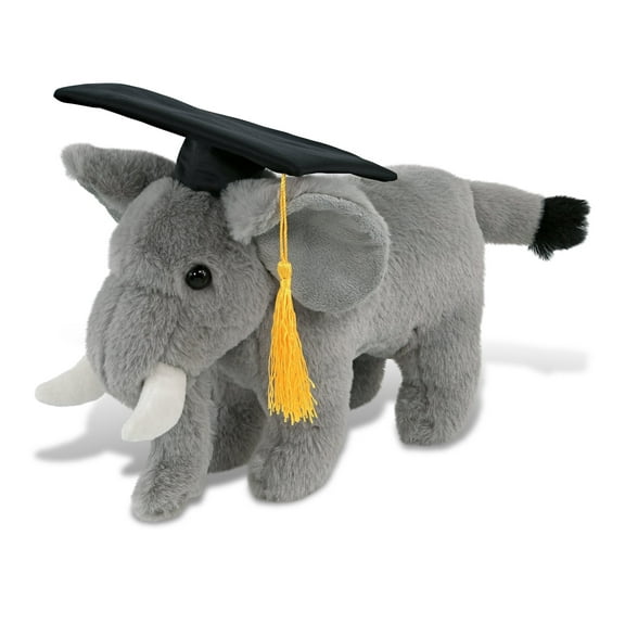 DolliBu Standing Elephant Graduation Plush Toy - Super Soft Plush Graduation Stuffed Animal Dress Up with Gown & Cap with Tassel Outfit - Congratulatory Graduation Gift - 9.5 Inch