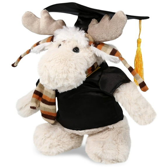 DolliBu Standing Moose Graduation Plush Toy - Baby Soft Plush Graduation Stuffed Animal Dress Up with Gown & Cap with Tassel Outfit - Congratulatory Graduation Gift - 13.5 Inch