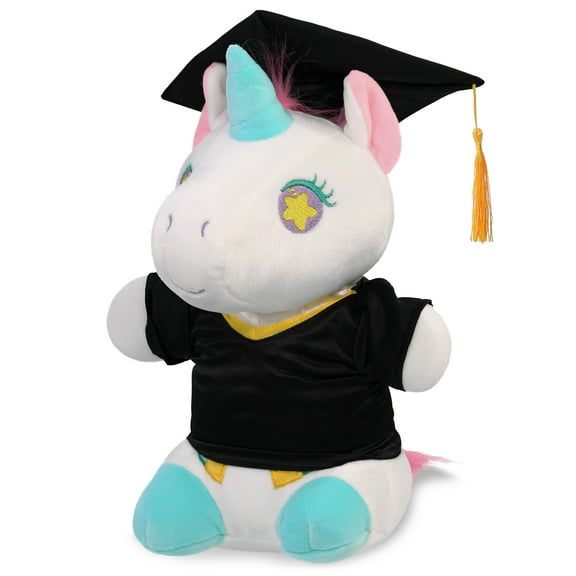DolliBu Standing Unicorn Graduation Plush Toy - Snug-Mooshies Unicorn Plush Graduation Stuffed Animal Dress Up with Graduation Gown and Cap with Tassel Outfit - Congratulatory Graduation Gift - 7 Inch