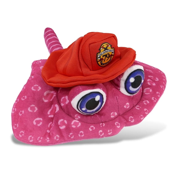 DolliBu Stingray Firefighter Stuffed Animal - Plush Buddies Pink Stingray Fireman Toy with Red Fireman Hat Outfit, Cute Ocean Animal Fire Fighter Doll Plush Toy for Kids and Adults - 9.25 Inches