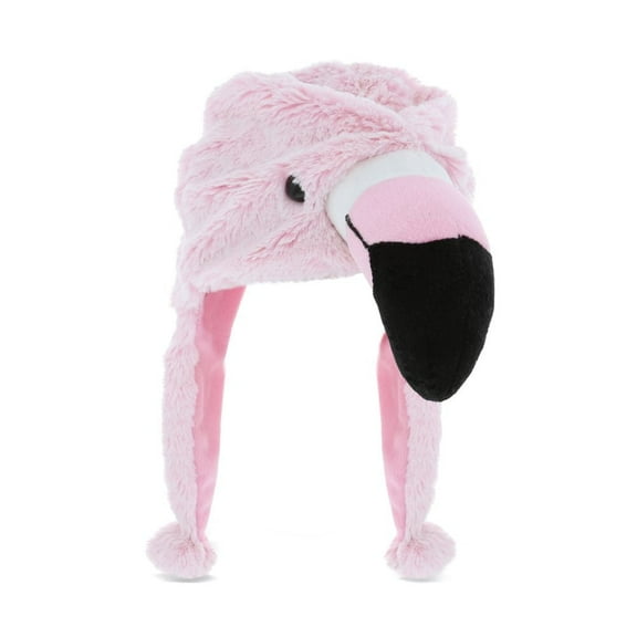 DolliBu Pink Flamingo Plush Hat - Cute Tropical Bird Flamingo Costume Funny Hat with Ear Flaps with Cozy Fleece, Novelty Hats for Kids, Teens, and Adults - One Size