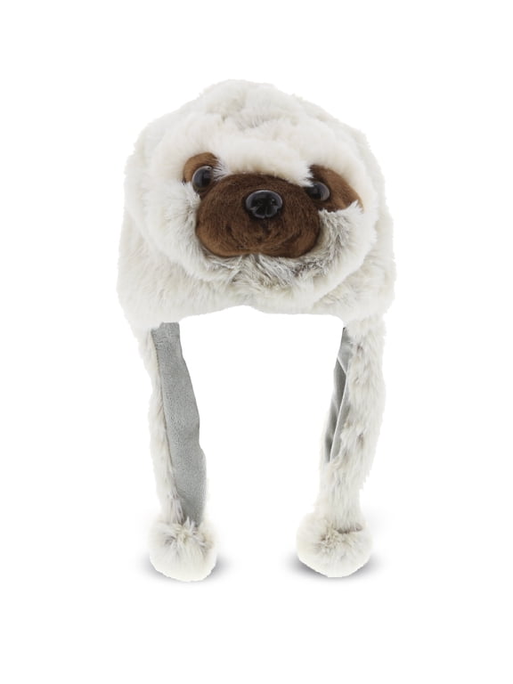 Sloth Plush Hat with Ear Flaps - Plush Sloth Costume Hat for Kids and Adults, Cute Animal Beanie, Funny Crazy Hats, Animal Hats for Women and Men, Ideal Costume Accessory - One Size