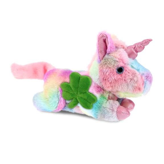 DolliBu Sunday Rainbow Unicorn Stuffed Animal with Green Plush Shamrock, Cute Green Shamrock Plush, St Patricks Day Stuffed Animal Unicorn, Good Luck St Patricks Day Toys for Kids, Baby - 10.5 Inches