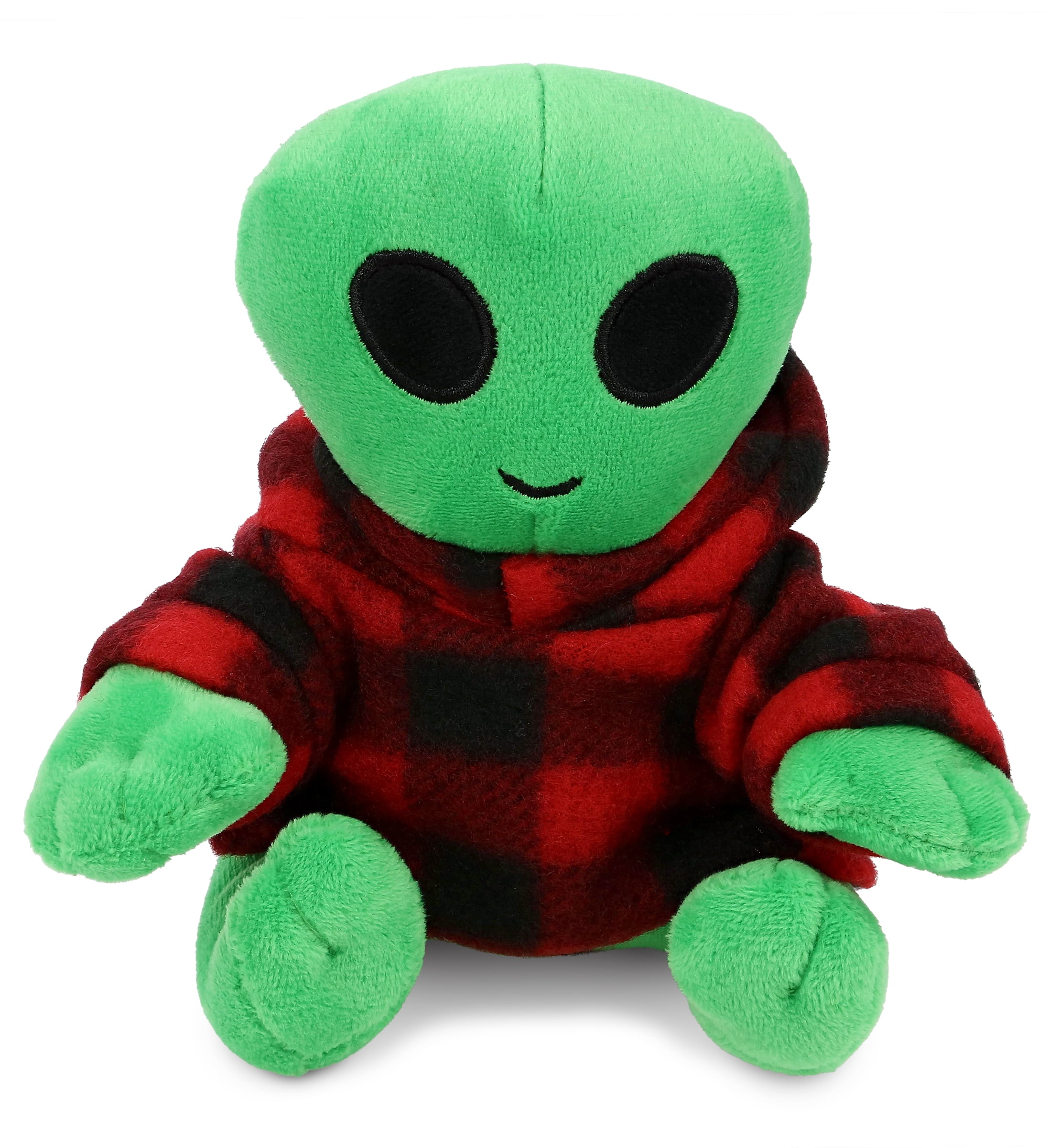 DolliBu Super Soft Alien Stuffed Animal with Plaid Red Hoodie Sweater ...