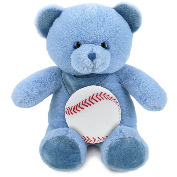 DolliBu Super Soft Baby Blue Bear Stuffed Animal with Baseball Plush - Soft Huggable Bear, Playtime Plush Toy, Cute Wild Life Gift, Super Soft Plush Doll Animal Toy for Kids and Adults - 8 Inches