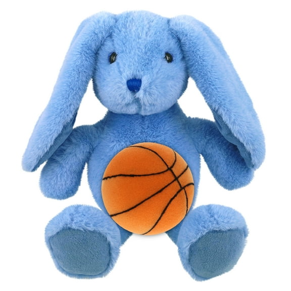 DolliBu Super Soft Baby Blue Rabbit Stuffed Animal with Basketball Plush Soft Huggable Rabbit, Adorable Playtime Plush Toy, Cute Farm Life Gift Plush Doll Animal Toy for Kids and Adults 8 Inch