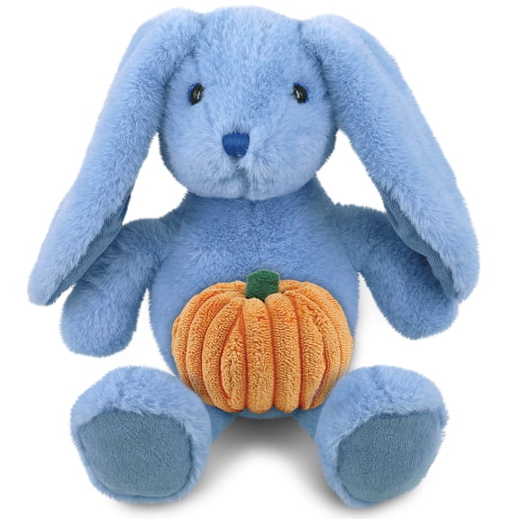 DolliBu Super Soft Baby Blue Rabbit Stuffed Animal with Pumpkin Plush Decor - Rabbit Pumpkin Plush Animal for Fall, Halloween and Thanksgiving, Pumpkin Plush Toy for Baby, Kids, Adults - 8 Inches