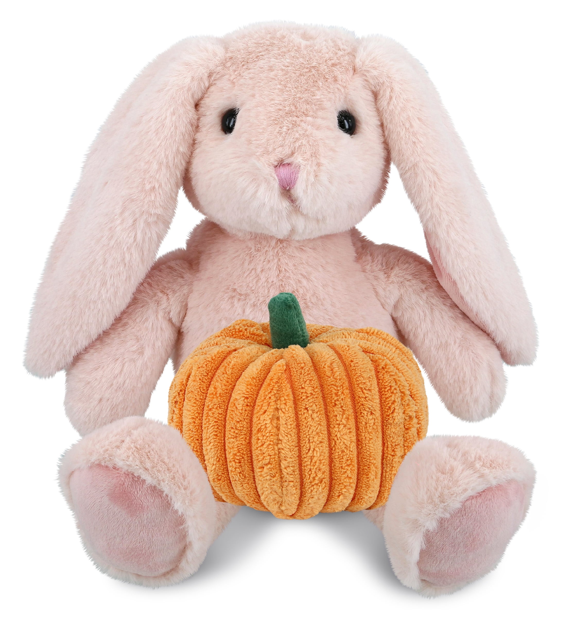 DolliBu Super Soft Baby Pink Rabbit Stuffed Animal with Pumpkin Plush Decor - Rabbit Pumpkin Plush Animal for Fall, Halloween and Thanksgiving, Pumpkin Plush Toy for Baby, Kids, Adults - 8 Inches