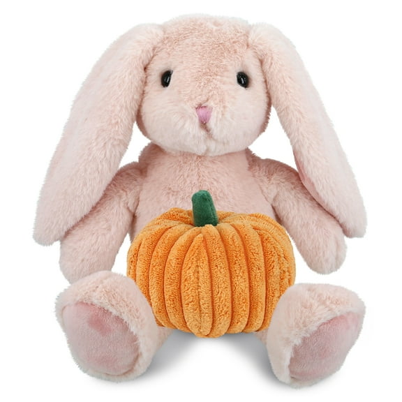 DolliBu Super Soft Baby Pink Rabbit Stuffed Animal with Pumpkin Plush Decor - Rabbit Pumpkin Plush Animal for Fall, Halloween and Thanksgiving, Pumpkin Plush Toy for Baby, Kids, Adults - 8 Inches