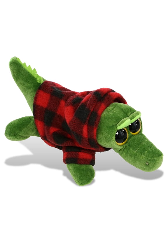 Super Soft Big Eye Alligator Stuffed Animal with Plaid Red Hoodie Sweater - Cute Alligator Plush Lumberjack Stuffed Toy with Plaid Jacket Dress Up for Christmas, Holiday, Winter - 6 Inches
