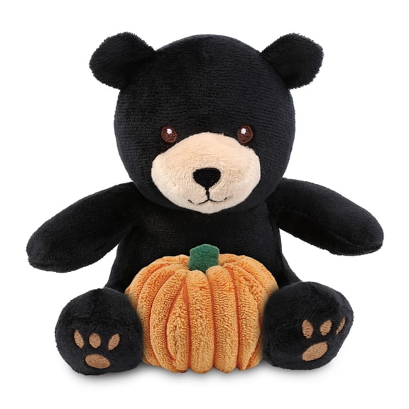 DolliBu Super Soft Black Bear Stuffed Animal with Pumpkin Decor - Pumpkin Plush Animal for Fall, Halloween and Thanksgiving, Pumpkin Toy for Baby, Kids, Adults - 6 Inches
