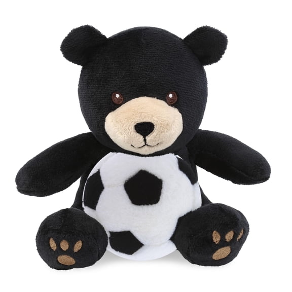DolliBu Super Soft Black Bear Stuffed Animal with Soccer Ball Plush - Soft Huggable Bear, Adorable Playtime Plush Toy, Wild Life Gift, Super Soft Plush Doll Animal Toy for Kids and Adults - 6 Inches