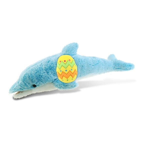 DolliBu Super Soft Blue Dolphin with Yellow Easter Egg Plush - Perfect Ocean Life Stuffed Animals for Easter Basket, Cute Easter Egg Stuffed Animal Spring Toys for Girls, Boy, Baby - 14 Inches