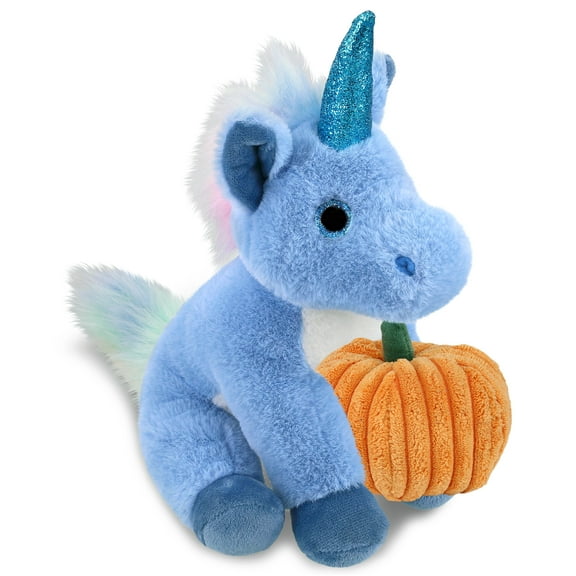 DolliBu Super Soft Blue Unicorn Stuffed Animal with Pumpkin Plush Decor - Unicorn Pumpkin Plush Animal for Fall, Halloween and Thanksgiving, Pumpkin Plush Toy for Baby, Kids, Adults - 9 Inches