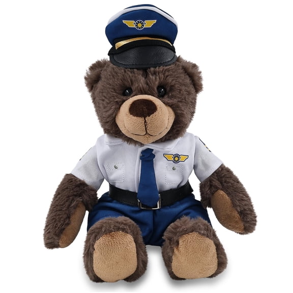 DolliBu Super Soft Brown Bear Stuffed Animal with Pilot Costume - Cute Wildlife Bear Plush Toy with Airplane Aviation Uniform Dress Up - 9 Inches