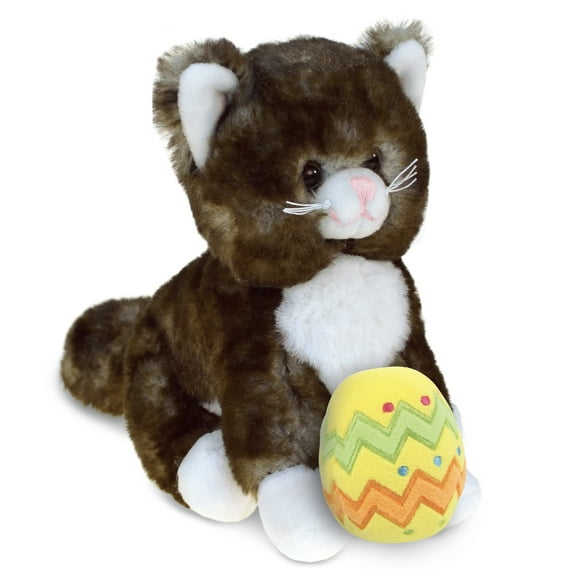 DolliBu Super Soft Brown Cat with Yellow Easter Egg Plush - Perfect Cat Stuffed Animals for Easter Basket, Cute Easter Egg Stuffed Animal Spring Toys for Girls, Boys, and Babies - 7 Inches